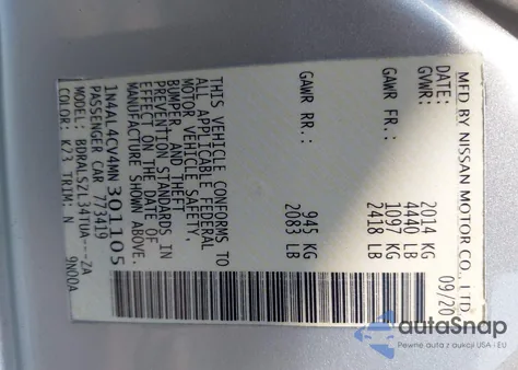 2021 Nissan Altima Sr Vc-Turbo Fwd z USA, uszkodzony, nr VIN 1N4AL4CV4MN301105